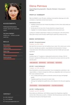 Creatief CV template voorbeeld met een donkere zijbalk en expressieve details