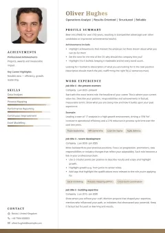 Premium clean CV template example with a white background, refined sidebar, and elegant gold accents
