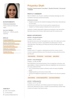 Clean CV template example with a white background, subtle sidebar, and orange accent highlights