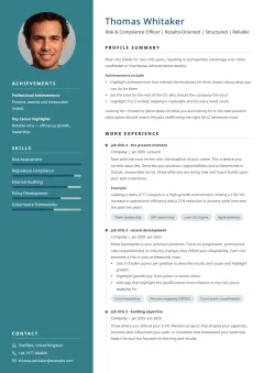 Modern CV template example featuring a blue-toned sidebar and a clean, contemporary layout