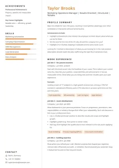 Clean resume template example with a white background, subtle sidebar, and orange accent highlights