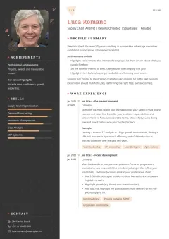 Standout creative resume template example with a dark sidebar, bold decorations, and unique visual styling