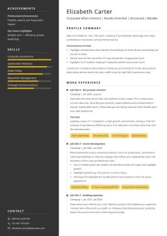 Professional resume template example with a dark sidebar, structured layout, and classic yellow accents