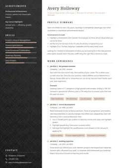 Formal resume template example with a dark sidebar, subtle background pattern, and gold accent highlights