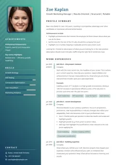 Advanced modern resume template example with a blue-to-green gradient sidebar and sleek layout